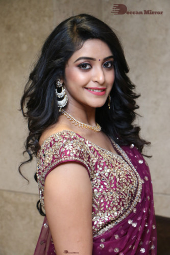 Telugu Actress Nakshatra photoshoot in a maroon saree