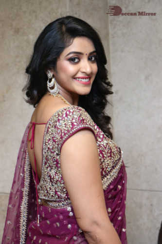 Telugu Actress Nakshatra photoshoot in a maroon saree