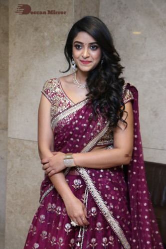 Telugu Actress Nakshatra photoshoot in a maroon saree