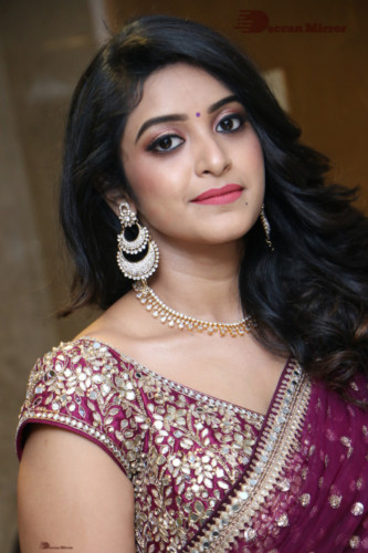 Telugu Actress Nakshatra photoshoot in a maroon saree