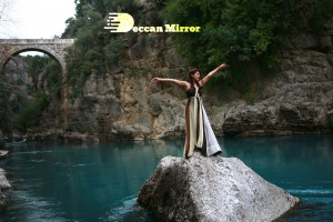 Nayanthara outdoor photoshoot in a brown and white dress