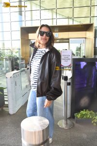 bollywood actress Neha Dhupia fashionable in a leather jacket and sunglasses