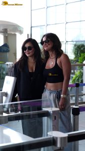 sisters neha sharma and aisha sharma super stylish at mumbai airport
