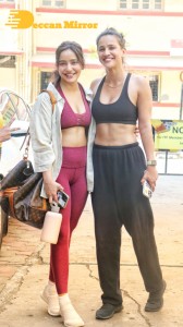 Sisters Neha Sharma and Aisha Sharma seen outside a gym