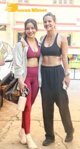 Sisters Neha Sharma and Aisha Sharma seen outside a gym