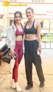 Sisters Neha Sharma and Aisha Sharma seen outside a gym
