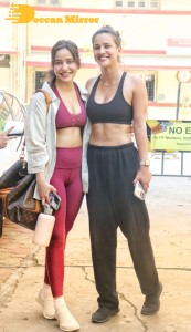 Sisters Neha Sharma and Aisha Sharma seen outside a gym