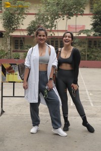 Actress Neha Sharma and her sister Aisha Sharma outside a gym in Mumbai