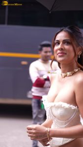 actress nia sharma beautiful in a low neck shoulderless dress