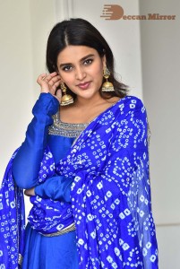Nidhhi Agerwal in a blue salwar kameez dress