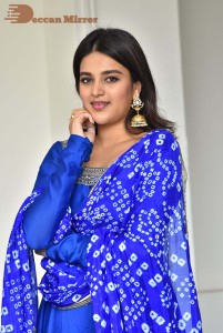Nidhhi Agerwal in a blue salwar kameez dress