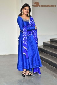 Nidhhi Agerwal in a blue salwar kameez dress
