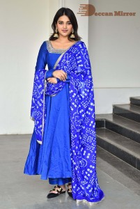 Nidhhi Agerwal in a blue salwar kameez dress