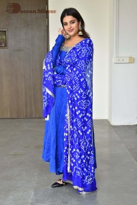 Nidhhi Agerwal in a blue salwar kameez dress