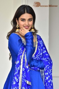 Nidhhi Agerwal in a blue salwar kameez dress