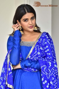 Nidhhi Agerwal in a blue salwar kameez dress