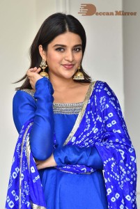 Nidhhi Agerwal in a blue salwar kameez dress
