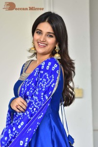 Nidhhi Agerwal in a blue salwar kameez dress