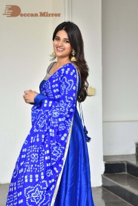 Nidhhi Agerwal in a blue salwar kameez dress