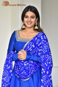 Nidhhi Agerwal in a blue salwar kameez dress