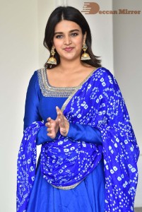 Nidhhi Agerwal in a blue salwar kameez dress