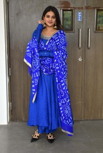 Nidhhi Agerwal in a blue salwar kameez dress