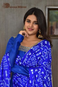 Nidhhi Agerwal in a blue salwar kameez dress