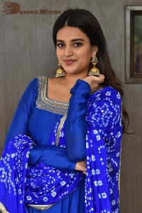 Nidhhi Agerwal in a blue salwar kameez dress