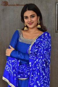 Nidhhi Agerwal in a blue salwar kameez dress