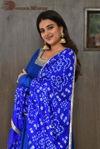 Nidhhi Agerwal in a blue salwar kameez dress