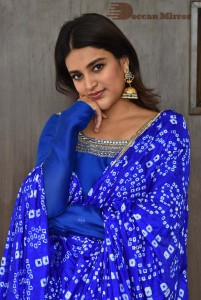 Nidhhi Agerwal in a blue salwar kameez dress