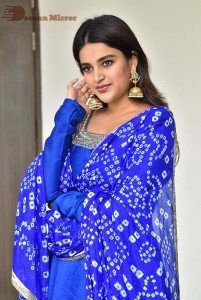 Nidhhi Agerwal in a blue salwar kameez dress