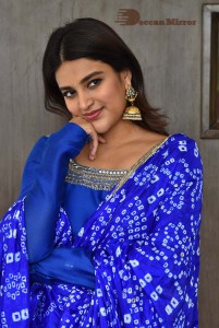 Nidhhi Agerwal in a blue salwar kameez dress