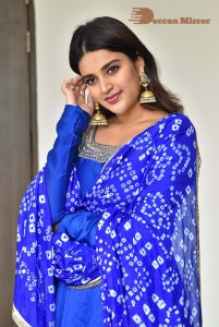 Nidhhi Agerwal in a blue salwar kameez dress