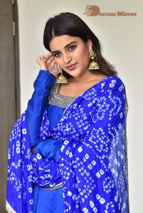 Nidhhi Agerwal in a blue salwar kameez dress