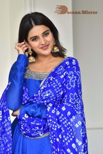 Nidhhi Agerwal in a blue salwar kameez dress