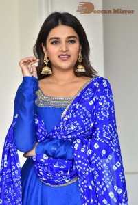 Nidhhi Agerwal in a blue salwar kameez dress