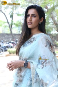 actress and producer Niharika Konidela in a light blue saree