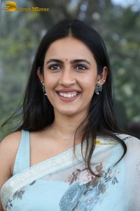 actress and producer Niharika Konidela in a light blue saree