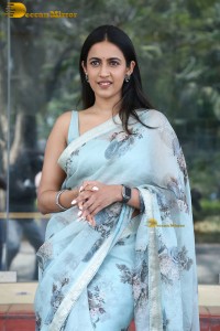 actress and producer Niharika Konidela in a light blue saree