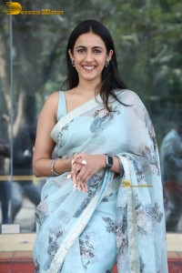actress and producer Niharika Konidela in a light blue saree
