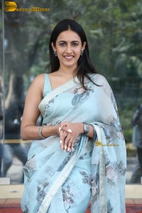actress and producer Niharika Konidela in a light blue saree