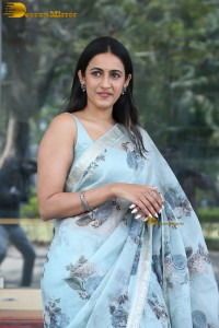 actress and producer Niharika Konidela in a light blue saree