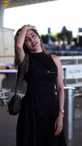 actress nikki tamboli pretty in a black dress at airport