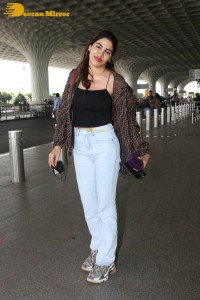 Actress Nikki Tamboli seen at Mumbai Airport