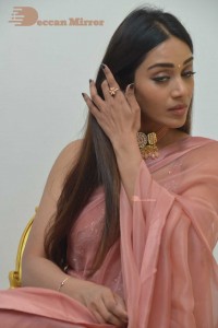 Actress Nivetha Pethuraj in a pink Lehenga Choli dress