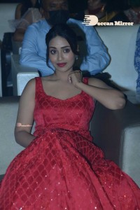 Actress Nivetha Pethuraj glamorous in a Red Dress attending the pre release function of movie Paagal