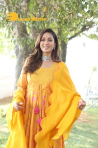 Nivetha Pethuraj in a Yellow Salwar Kameez Dress