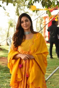 Nivetha Pethuraj in a Yellow Salwar Kameez Dress