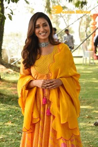 Nivetha Pethuraj in a Yellow Salwar Kameez Dress